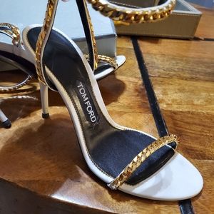 Tom Ford White and Gold Chain Heels